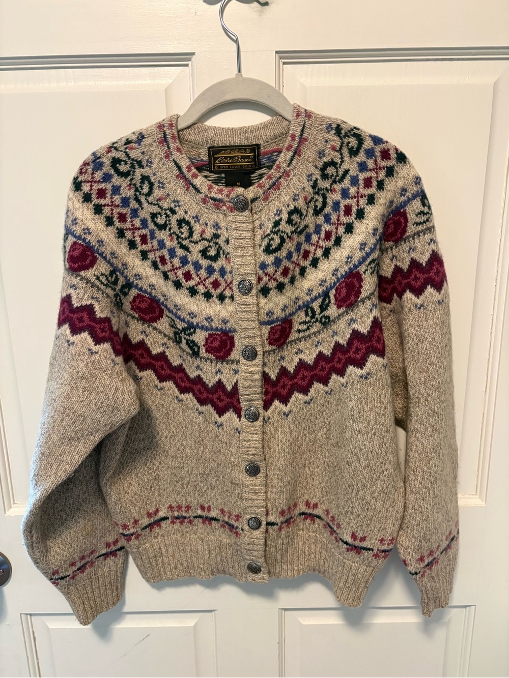 Eddie Bauer vintage fair isle Nordic knit cardigan sweater women’s m medium